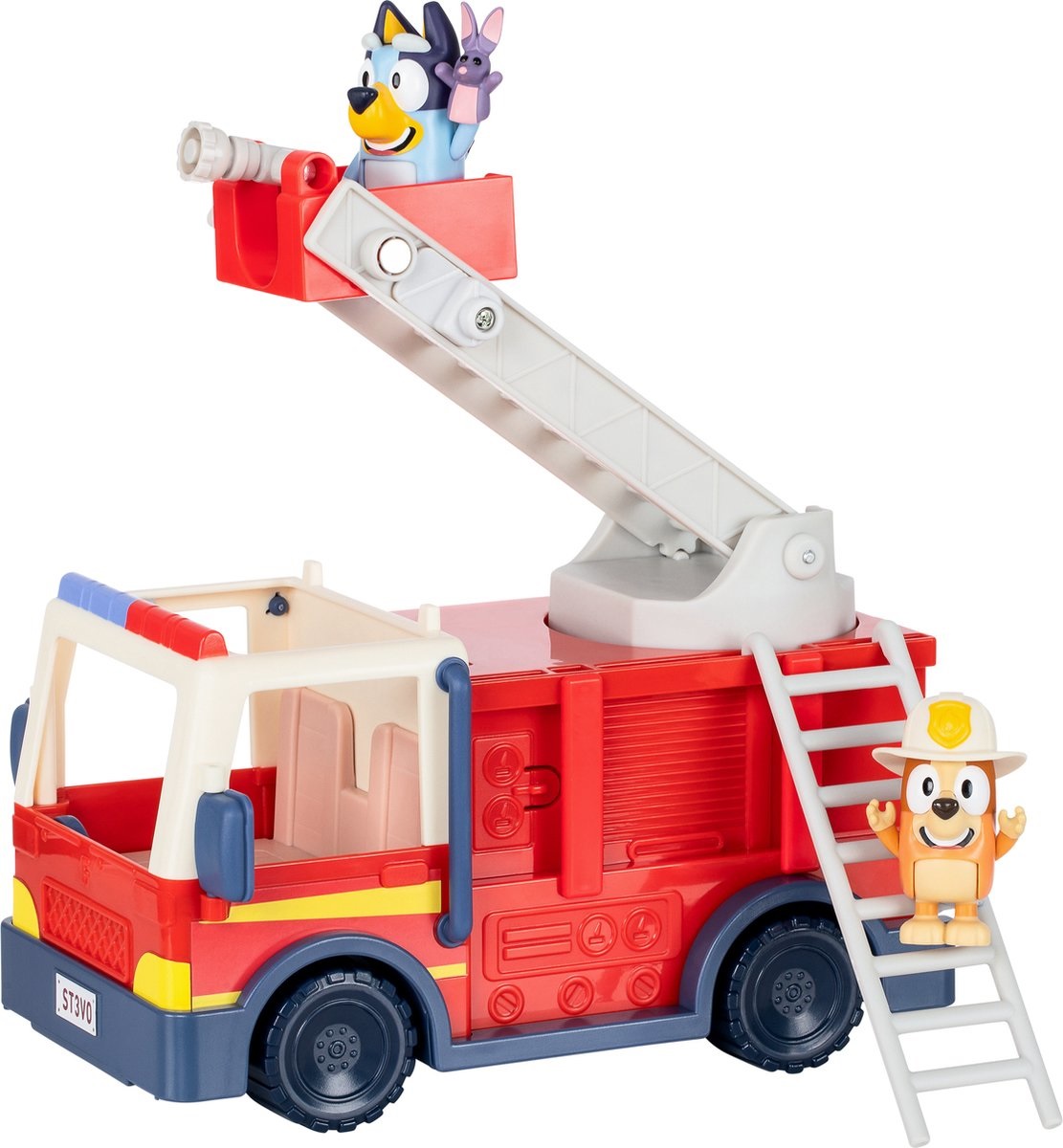 Moose Toys Camion dei Pompieri Bluey con Bingo e Bob Bilby - Scala Mobile e Foglio Adesivo