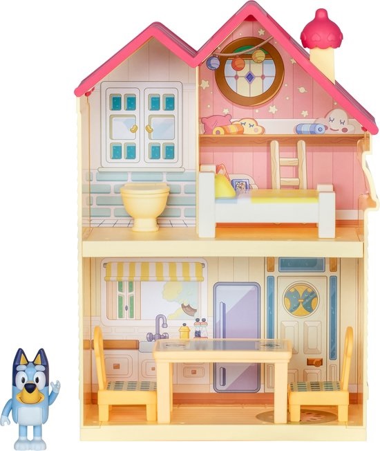 BLUEY Set di Gioco Mini Casa Compatto con Maniglia di Trasporto - Include Cucina, Camera da Letto, Bagno, Figura e 5 Elementi di Gioco