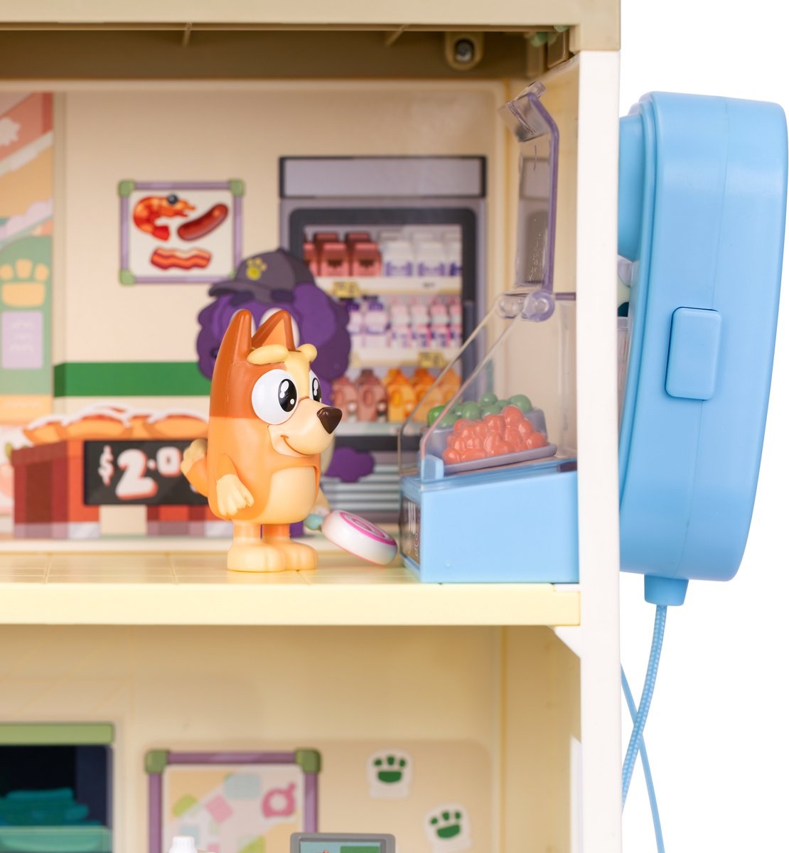 Moose Toys MS18918 Bluey e Bingo Supermarket Playset con scala mobile, suoni, 15 pezzi e 3 livelli interattivi