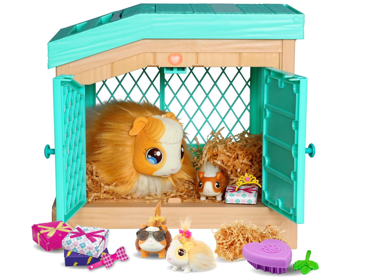 Little Live Pets 26410 Soft Interactive Mama Guinea Pig con Hutch e 3 Bambini a Sorpresa - Oltre 20 Suoni e Reazioni, Batterie Incluse, Adatto per Bambini dai 4 Anni