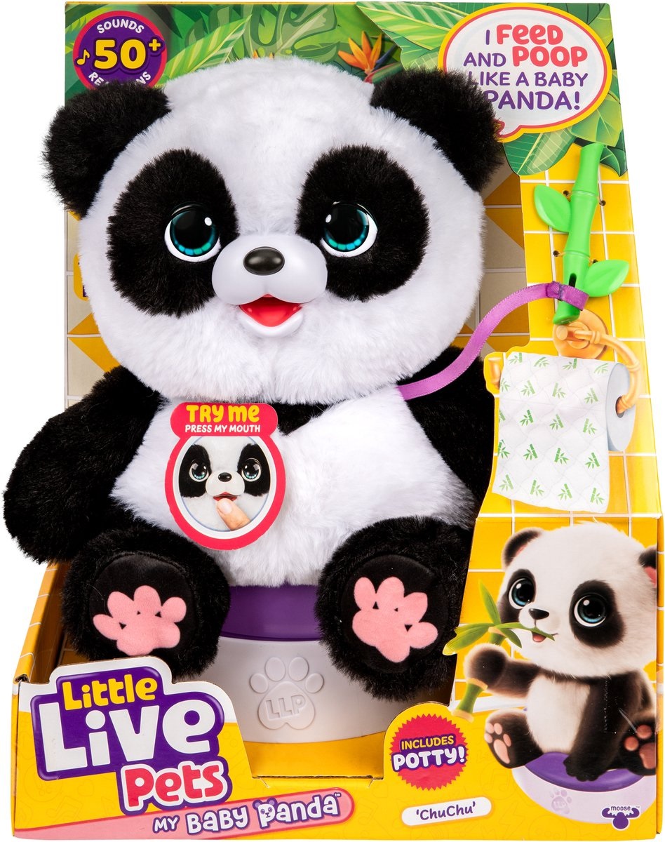 Little Live Pets My Baby - Peluche interattivo a forma di panda ChuChu, parlante con oltre 50 suoni per bambini dai 4 anni