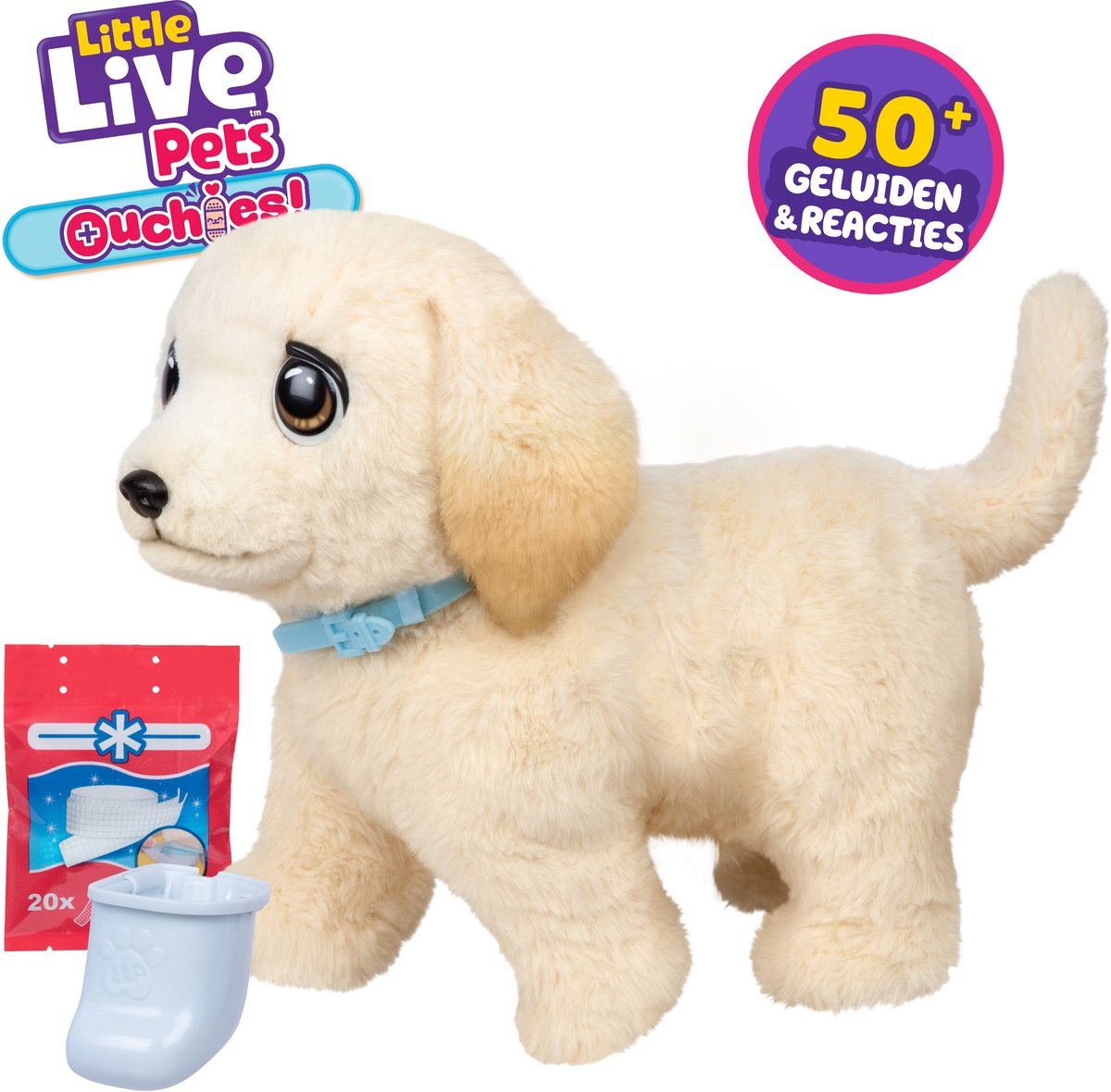 Little Live Pets Ouchies - Cooper The Retriever Cucciolo Interattivo che Cammina e Guarisce con Trasportino