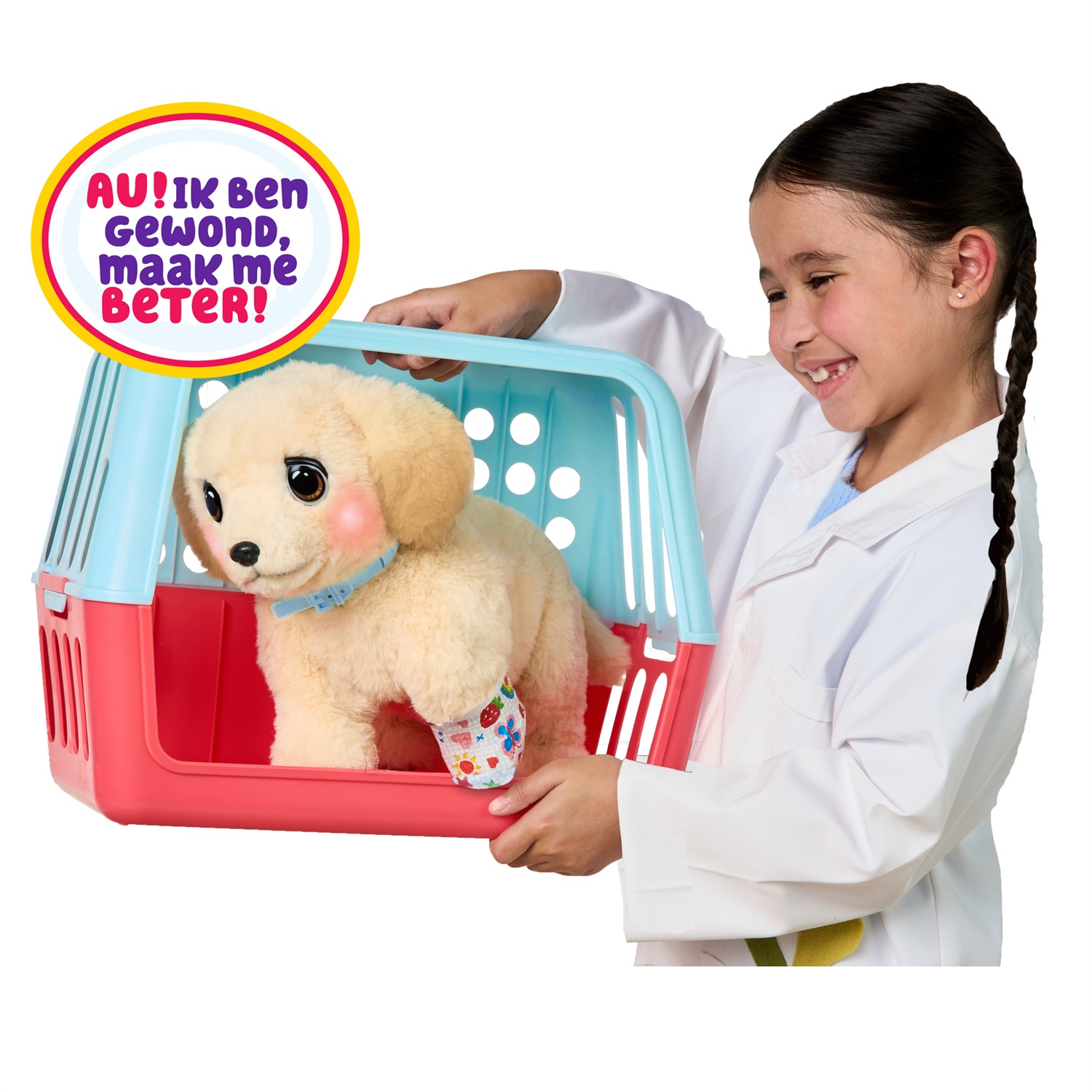 Little Live Pets Ouchies - Cooper The Retriever Cucciolo Interattivo che Cammina e Guarisce con Trasportino
