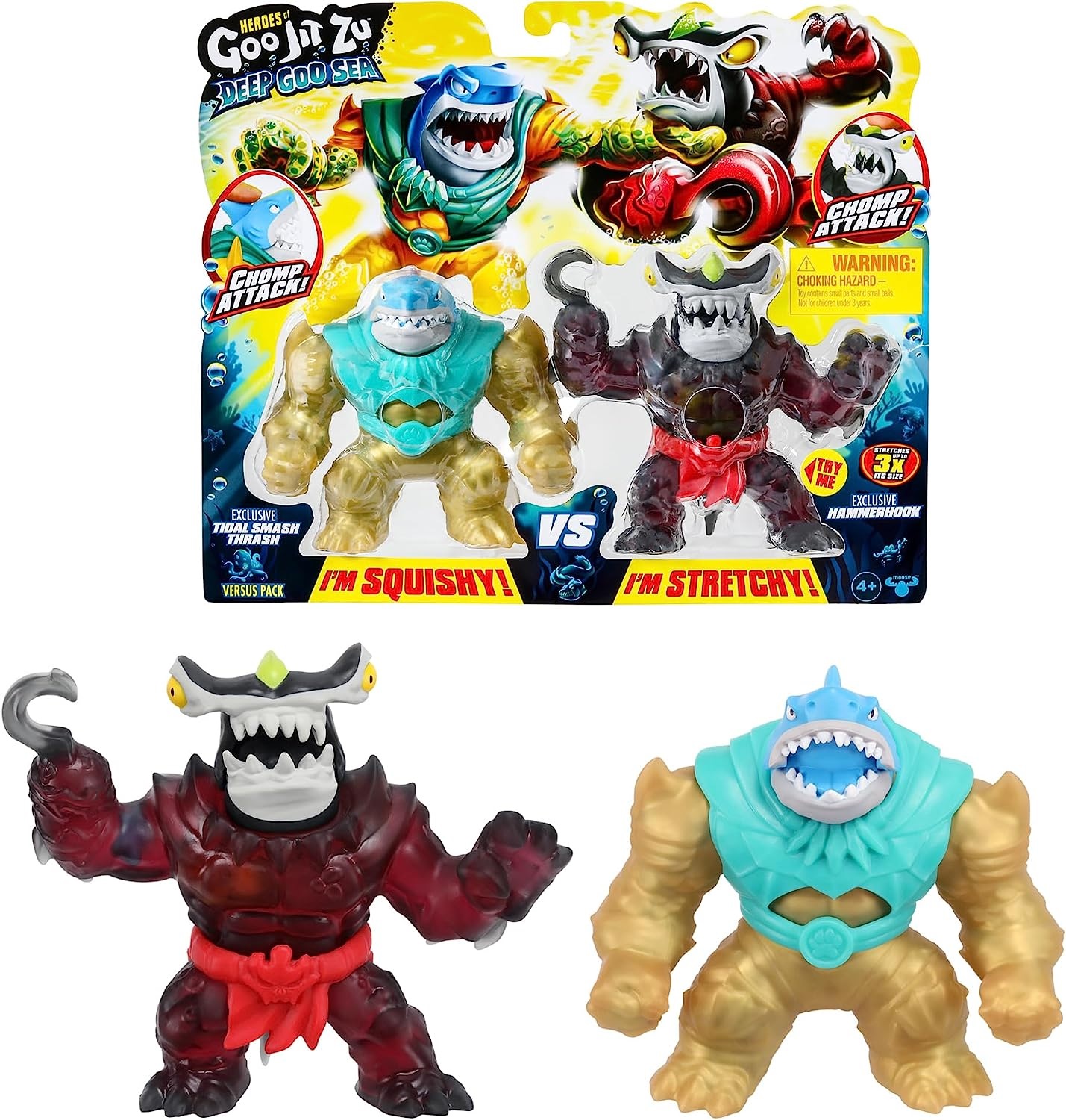 Moose Toys 42628 - Eroi di Goo Jit Zu Battle-pack Deep Goo Sea: Tidal Smash Thrash vs Hammerhook - Super Squishy e Super Elastico