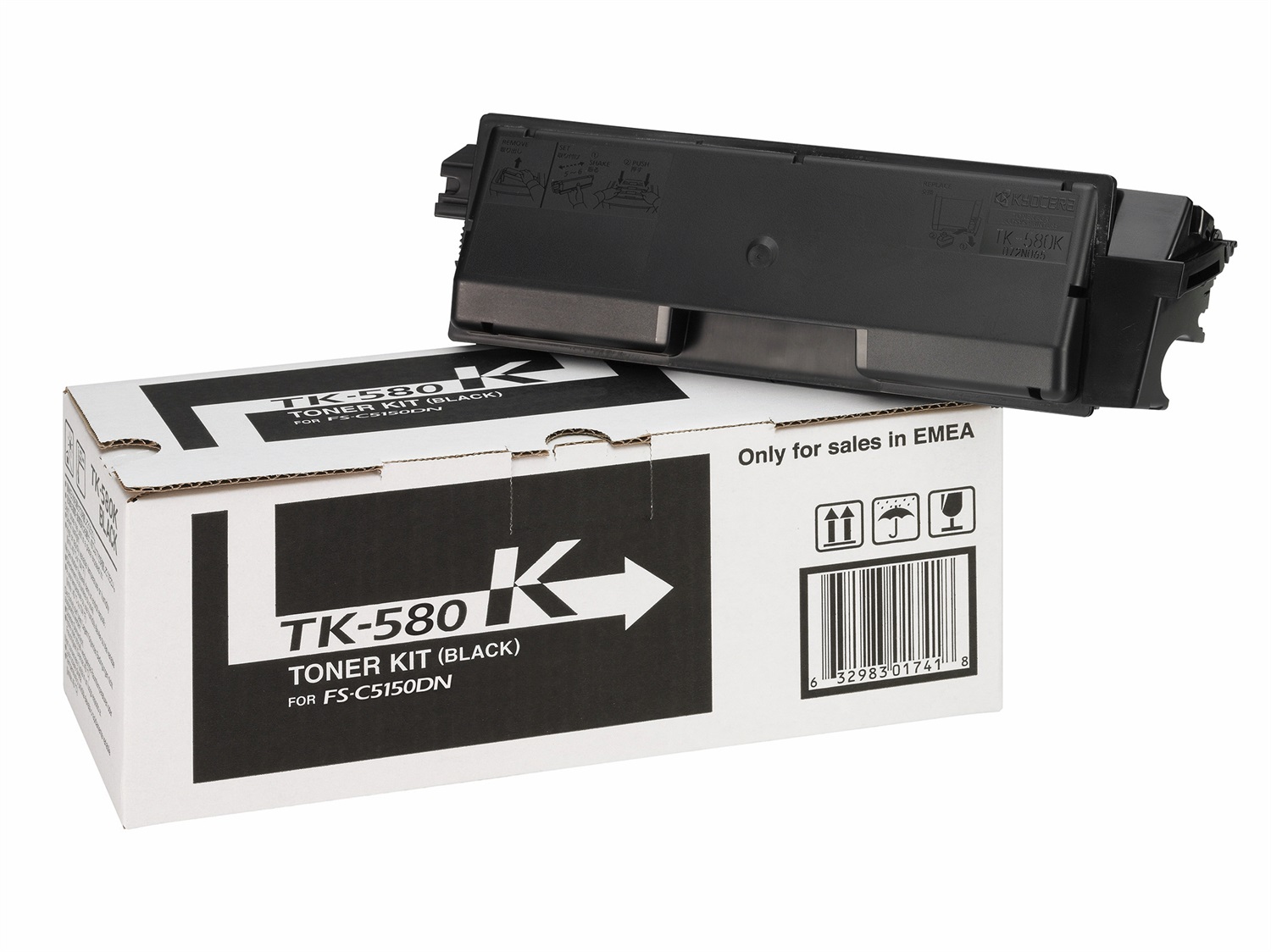 Kyocera TK-580K Toner Nero Originale 1T02KT0NL0 - 3500 Pagine per FS-C5150DN e ECOSYS P6021cdn