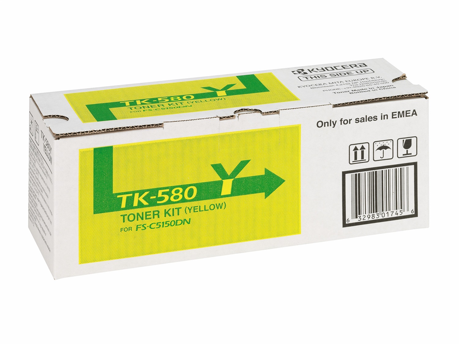 KYOCERA TK-580Y Cartuccia Toner Giallo Originale 1T02KTANL0 - 2800 Pagine per FS-C5150DN e ECOSYS P6021cdn