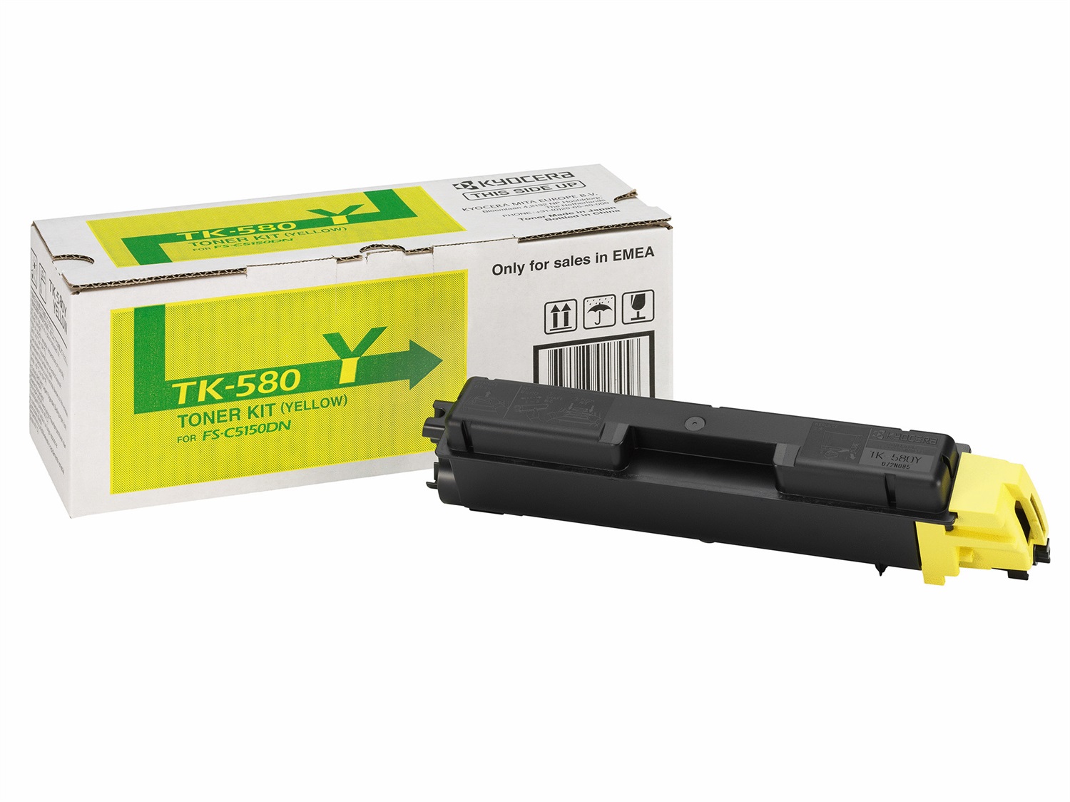 KYOCERA TK-580Y Cartuccia Toner Giallo Originale 1T02KTANL0 - 2800 Pagine per FS-C5150DN e ECOSYS P6021cdn