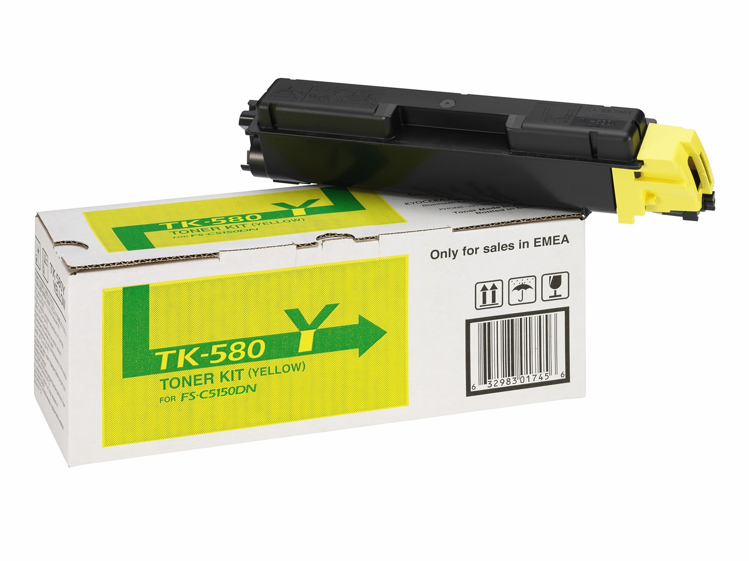 KYOCERA TK-580Y Cartuccia Toner Giallo Originale 1T02KTANL0 - 2800 Pagine per FS-C5150DN e ECOSYS P6021cdn