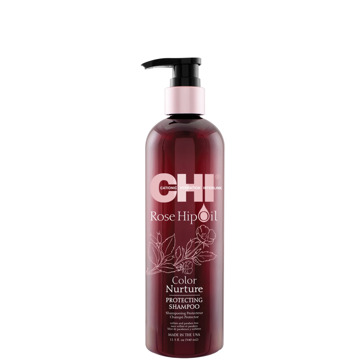 CHI Rose Hip Oil Shampoo 340 ml - Shampoo Protettivo per Capelli Colorati con Ingredienti Naturali