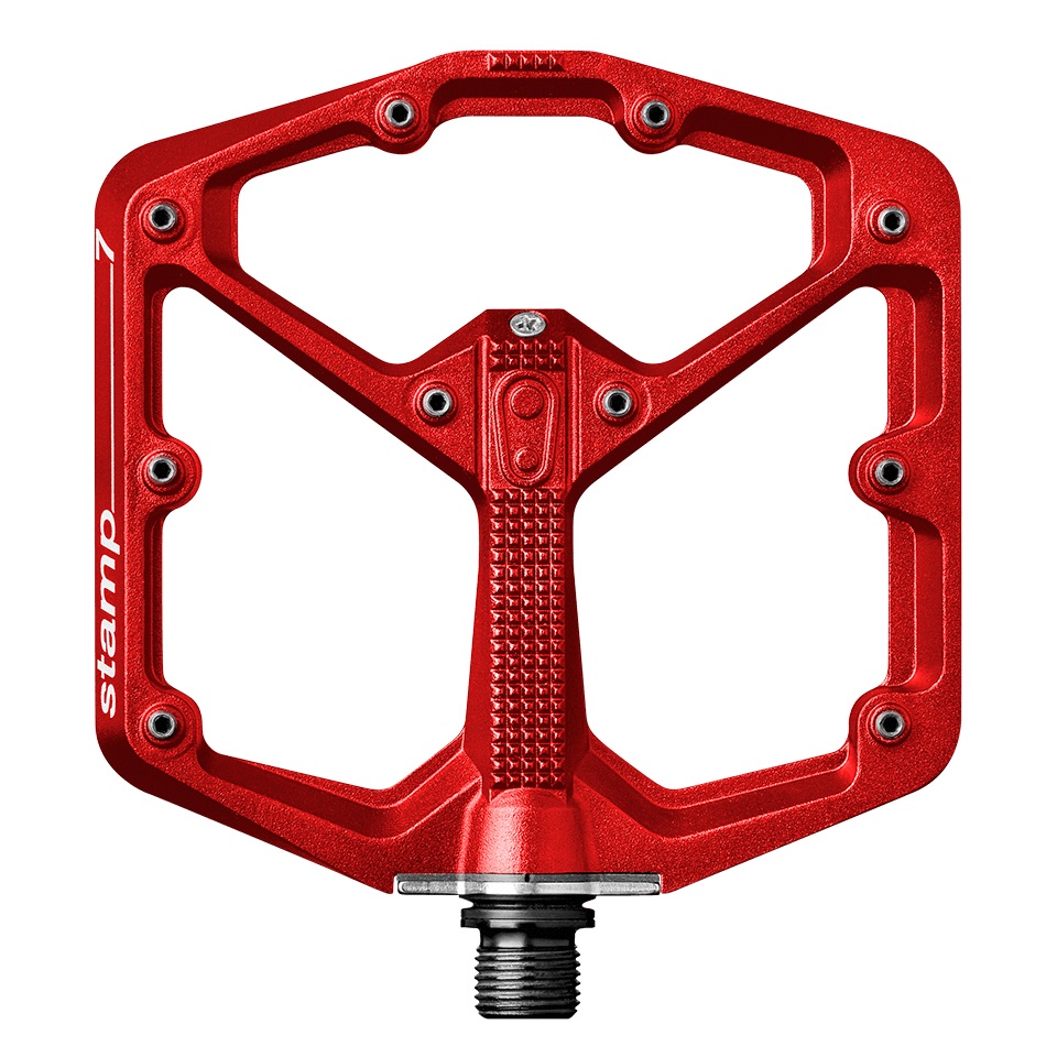 Crankbrothers Stamp 7 Large - Pedali MTB Flat Rosso con Piattaforma Concava e 10 Perni Regolabili