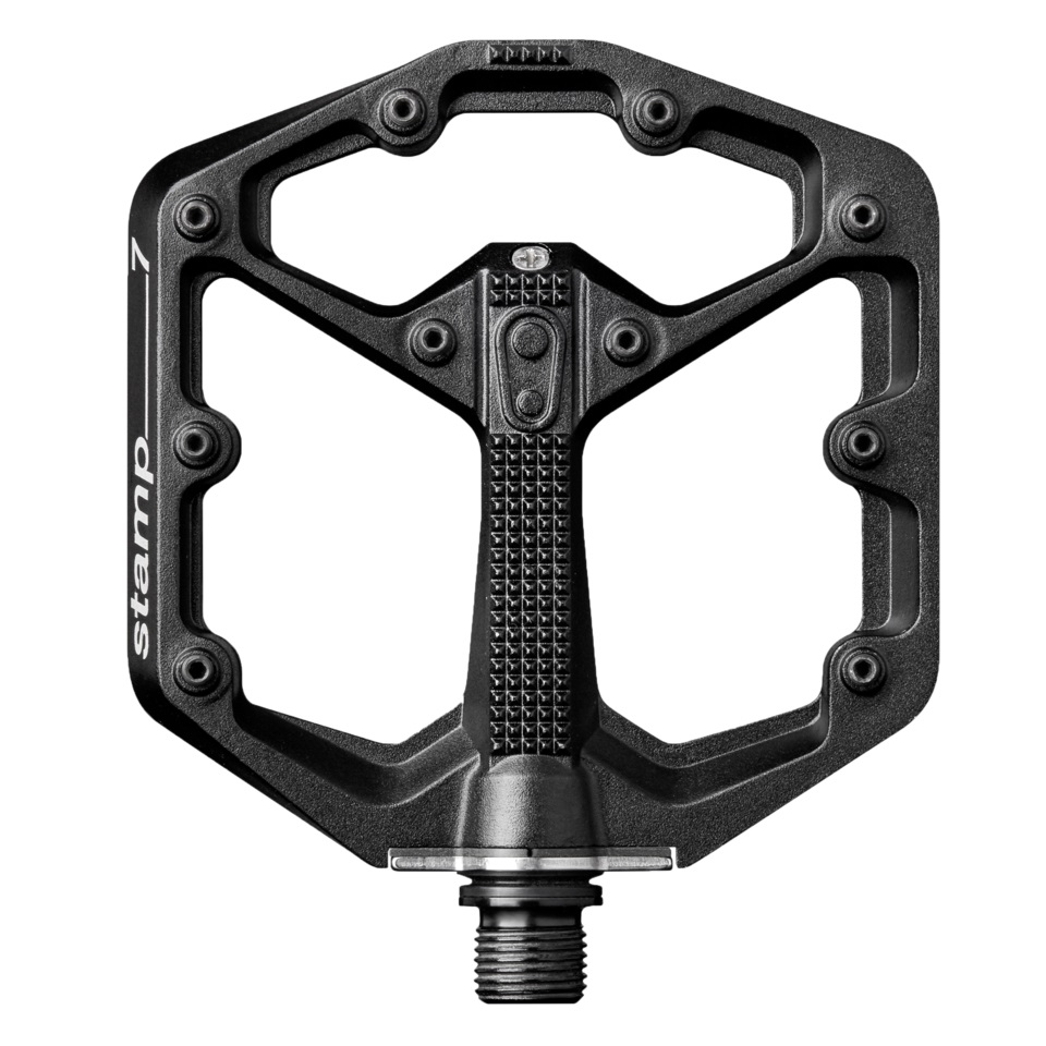 Crankbrothers Stamp 7 Small Pedali Flat Nero - Superficie Concava, Profilo Minimo 11-13 mm, 10 Perni Regolabili