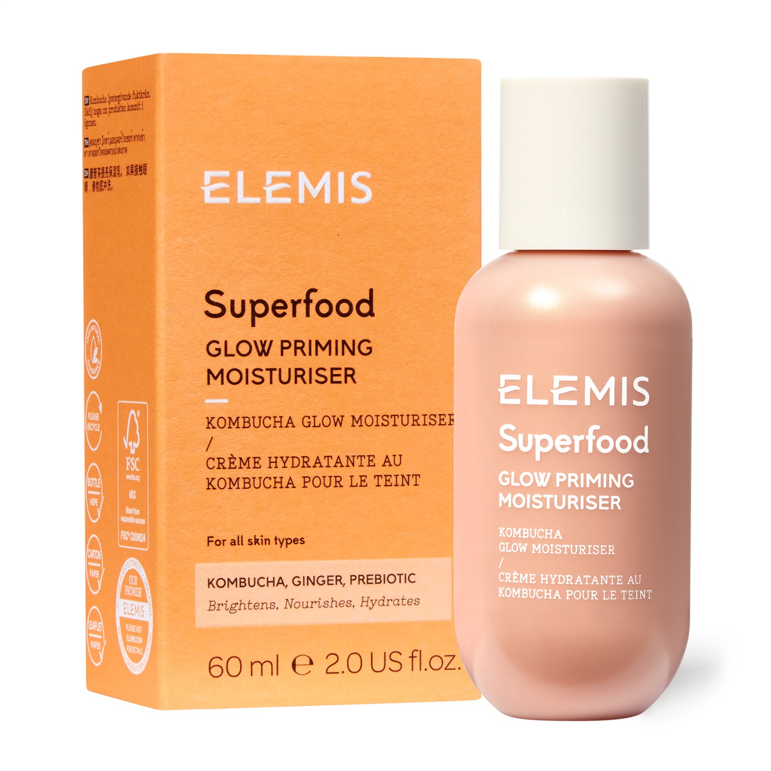 Elemis Superfood Glow Priming Moisturiser 60ml - Idratante e Primer Illuminante Multi-Funzione 3 in 1, Privo di Siliconi