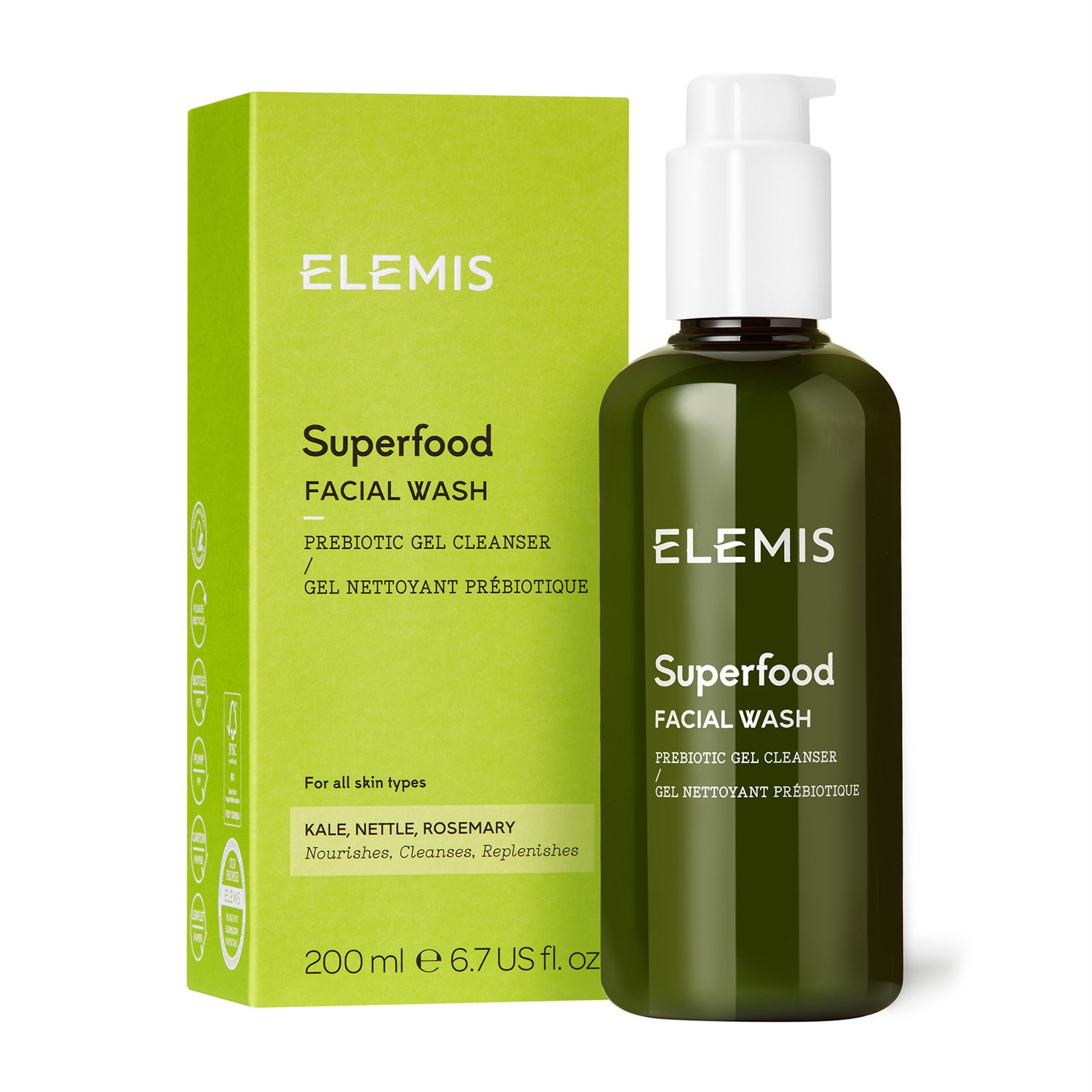 Elemis Superfood Facial Wash 200 ml - Detergente Viso Nutriente con Broccoli, Avocado e Cavolo