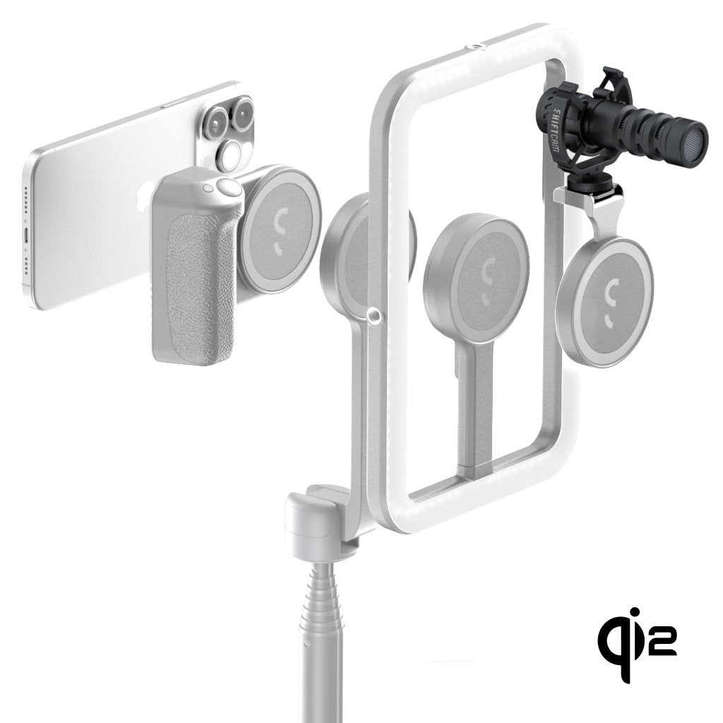 ShiftCam SnapGrip Pro - Impugnatura mobile con batteria e pulsante di scatto wireless, supporto magnetico e ricarica Qi 2 (grigio)