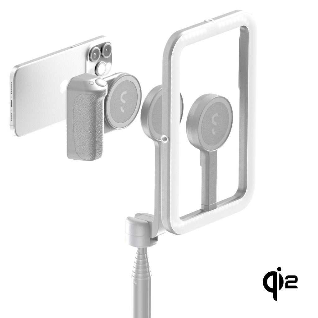 ShiftCam SnapGrip Pro - Impugnatura mobile con batteria e pulsante di scatto wireless, supporto magnetico e ricarica Qi 2 (grigio)