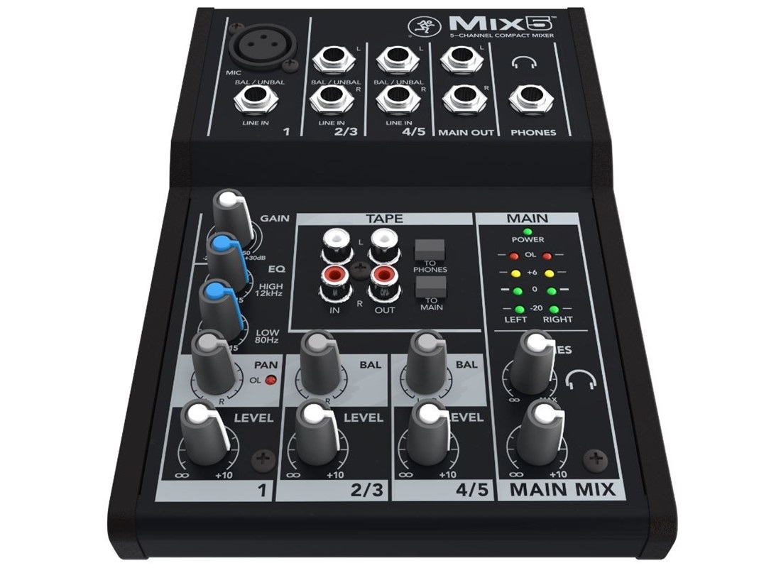 Mackie Mix5 Mixer Compatto a 5 Canali - Frequenza 20 - 30000 Hz, Impedenza 2000 Ohm, Dimensioni 14x19,6x4,3 cm, Nero