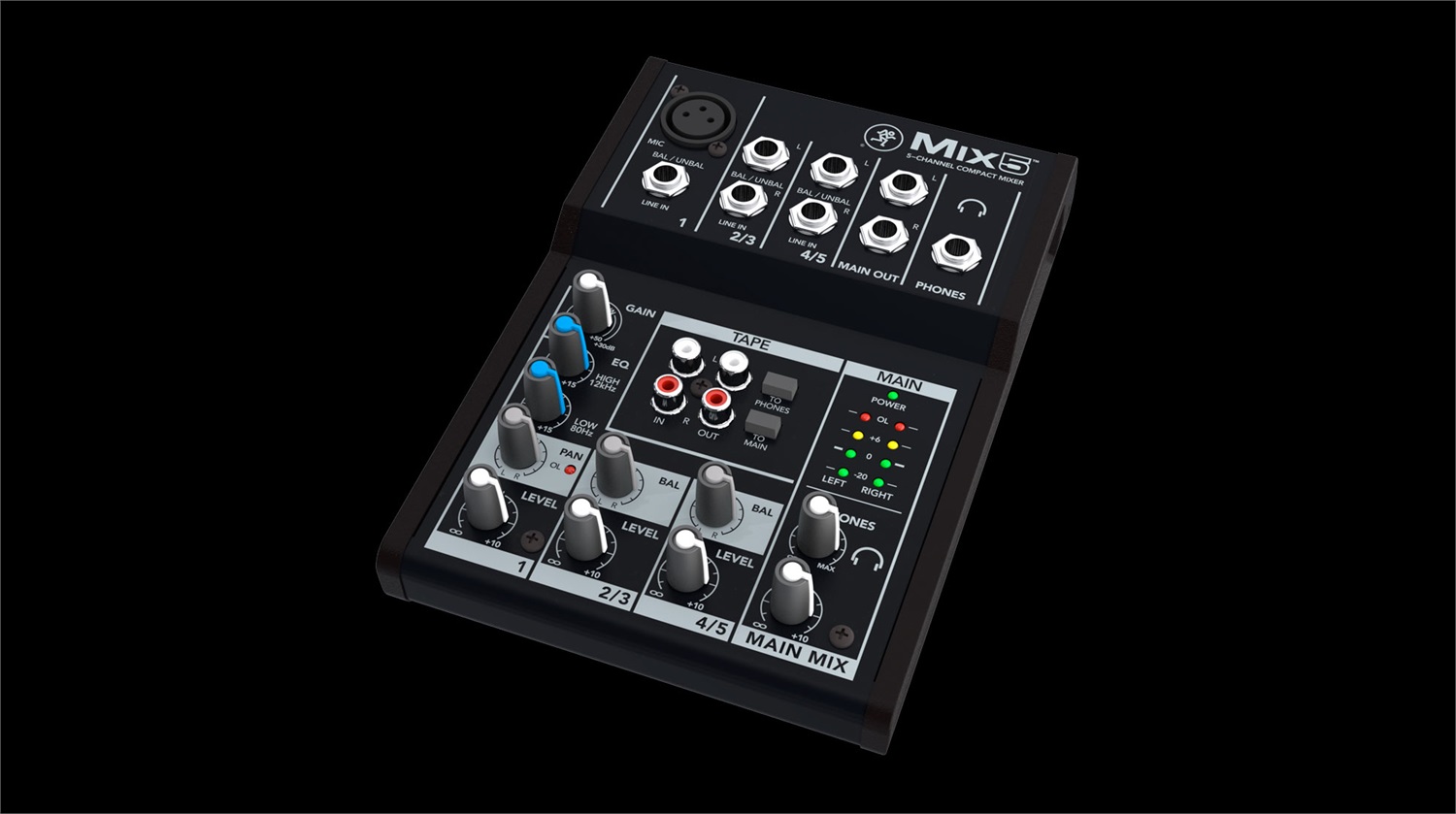 Mackie Mix5 Mixer Compatto a 5 Canali - Frequenza 20 - 30000 Hz, Impedenza 2000 Ohm, Dimensioni 14x19,6x4,3 cm, Nero