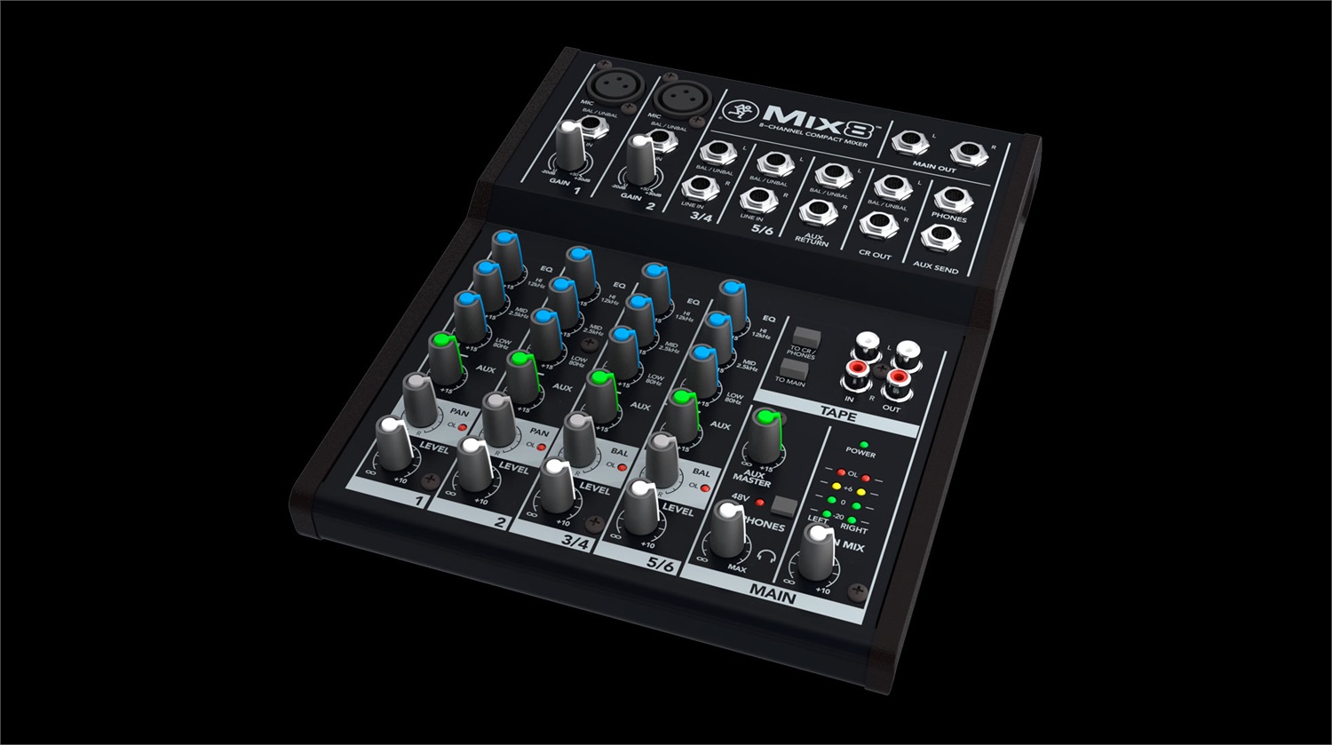 Mackie Mix8 Mixer Analogico Compatto a 8 Canali con EQ a 3 Bande - Frequenza 20 - 30000 Hz