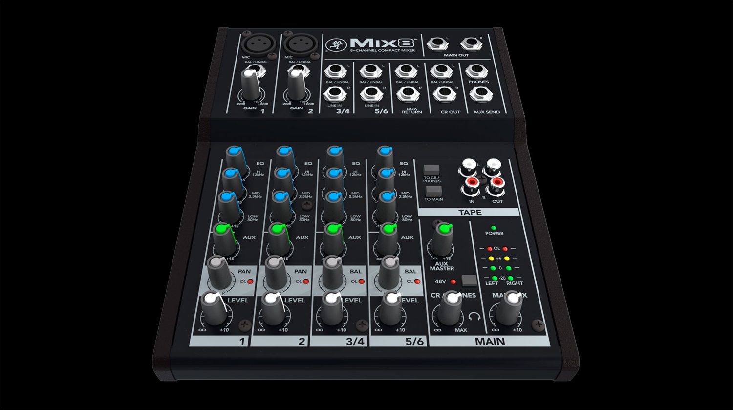 Mackie Mix8 Mixer Analogico Compatto a 8 Canali con EQ a 3 Bande - Frequenza 20 - 30000 Hz