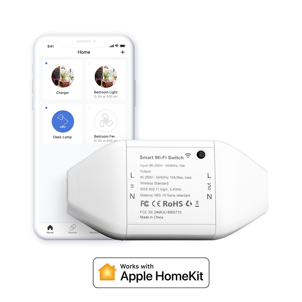 Meross MSS710HK Interruttore Smart WiFi Universale 10A con HomeKit, Funzione Timer, Telecomando e Controllo Vocale - Compatibile con Alexa e Google Home