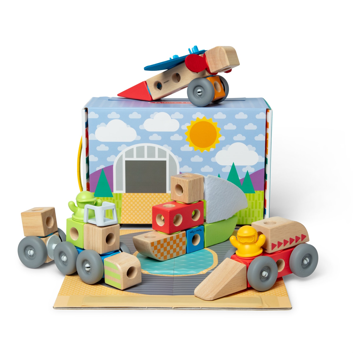 Melissa & Doug Blockables Veicoli - Set di 54 Blocchi di Legno Massello Collegabili per Bambini in Età Prescolare