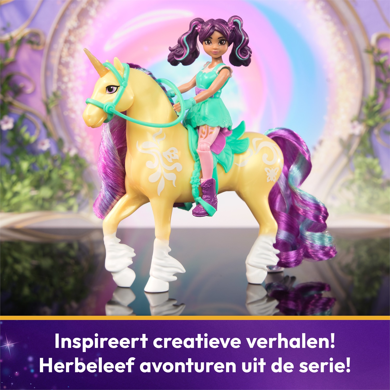 Spin Master Unicorn Academy Set con Bambola Ava e Unicorno Leaf, 11,5 cm, 2 Accessori per l'Equitazione e Strumento per lo Styling dei Capelli, Giocattolo per Bambine 4 Anni
