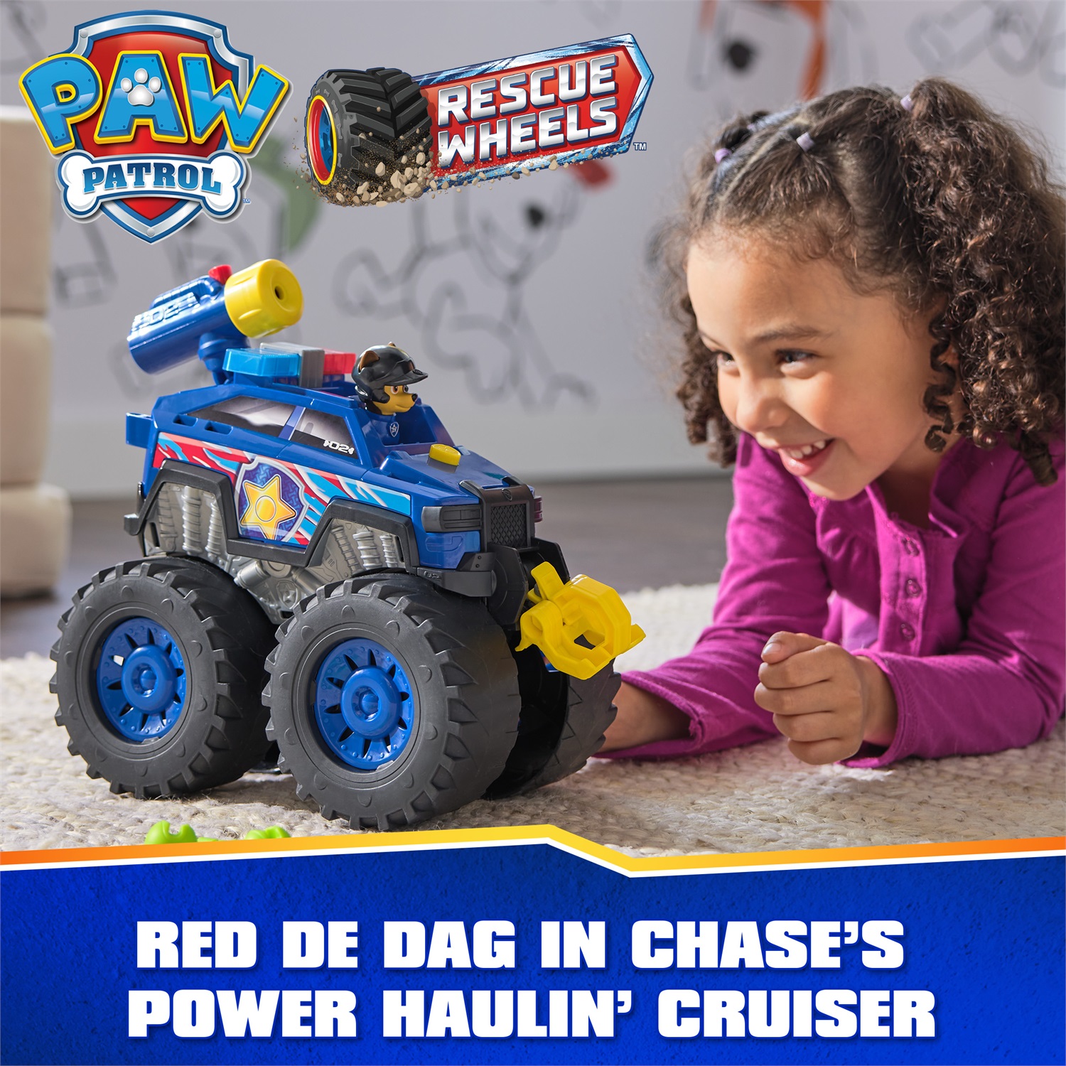 PAW Patrol Chase Deluxe Rescue Wheels - Veicolo Giocattolo con Propulsore, Argano Motorizzato, Luci e Suoni, Pneumatici Giganti, Lanciatori di Proiettili, per Bambini e Bambine 3 Anni