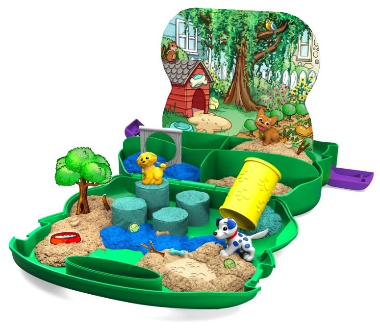Kinetic Sand Parco Giochi dei Cuccioli - 680 g di Sabbia, 3 Accessori a Forma di Cagnolino, 2 Attrezzi per la Sabbia, Comoda Valigetta, Giocattoli per Bambini 3 Anni