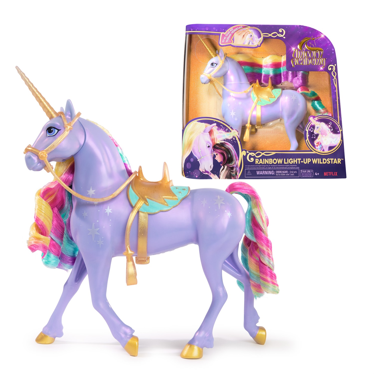 Spin Master Unicorn Academy Rainbow Light-up Wildstar - Unicorno Interattivo con Luci Arcobaleno, Suoni e Musica, 28 cm, per Bambine 4 Anni