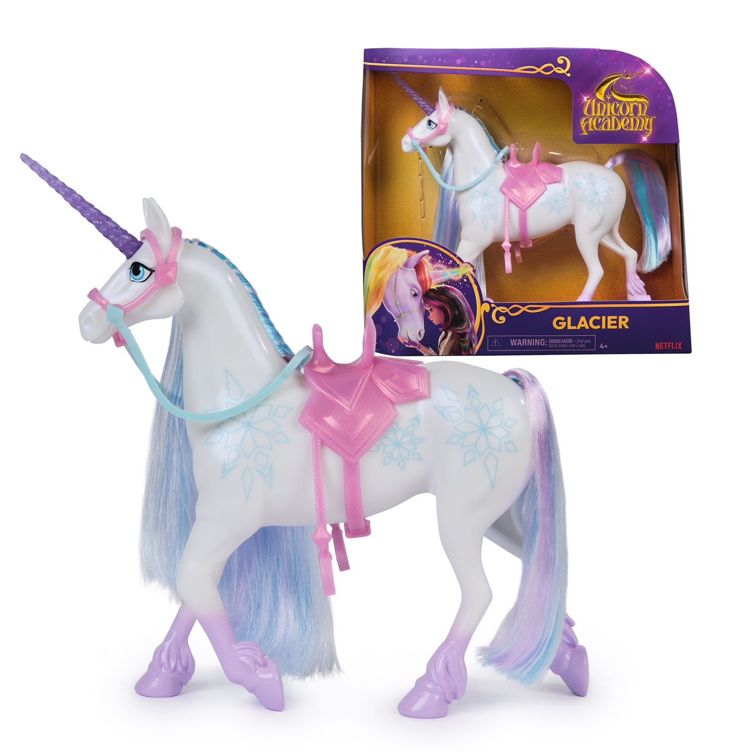 Spin Master Unicorn Academy Unicorno Glacier 27,9 cm con 2 Accessori da Equitazione e Dettagli Realistici