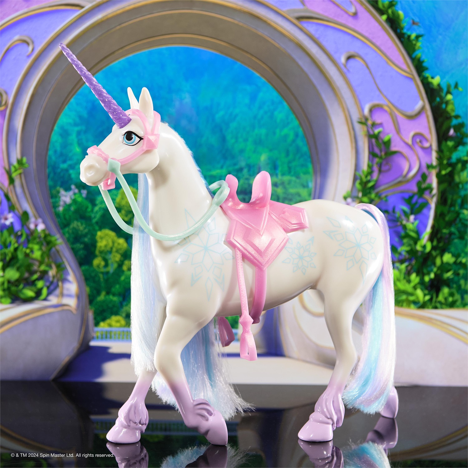 Spin Master Unicorn Academy Unicorno Glacier 27,9 cm con 2 Accessori da Equitazione e Dettagli Realistici