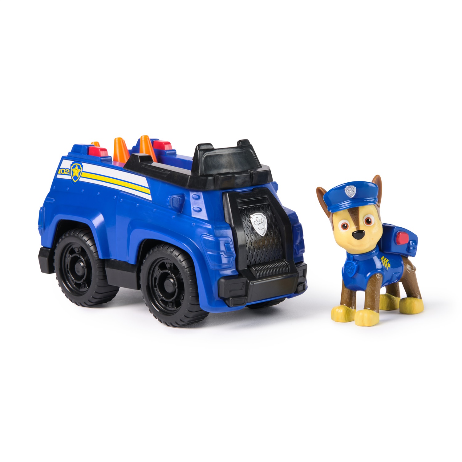 Spin Master Paw Patrol Chase Patrol Cruiser - Veicolo di Polizia Eco-Friendly con Ruote Funzionanti e Figura di Chase, 3 Anni