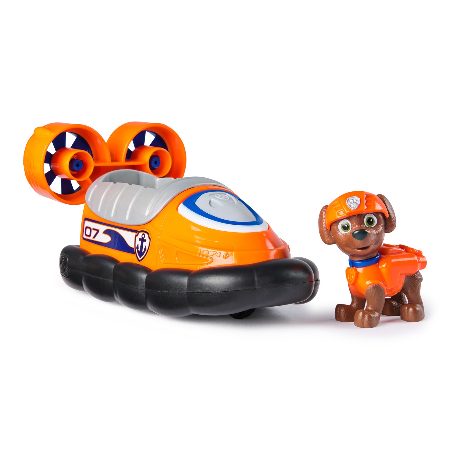 Paw Patrol Aeroscafo di Zuma - Veicolo Acquatico con Personaggio, Ruote Funzionanti ed Eliche Rotanti, 3 anni