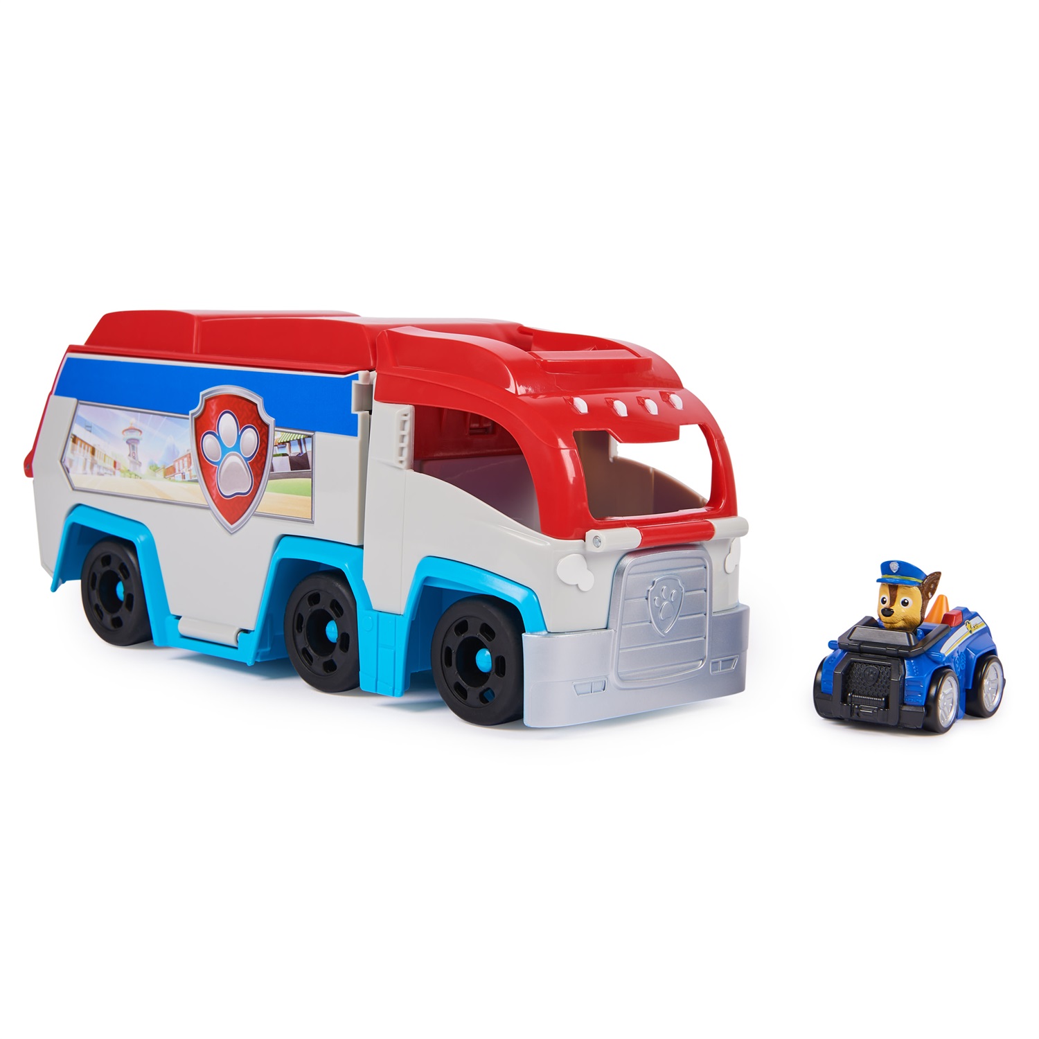 Spin Master Paw Patrol Pup Squad Patroller - Veicolo di Squadra con Auto Collezionabile di Chase, Luci e Suoni, Trasformabile in Centro di Comando, Adatto a Bambini 3 Anni