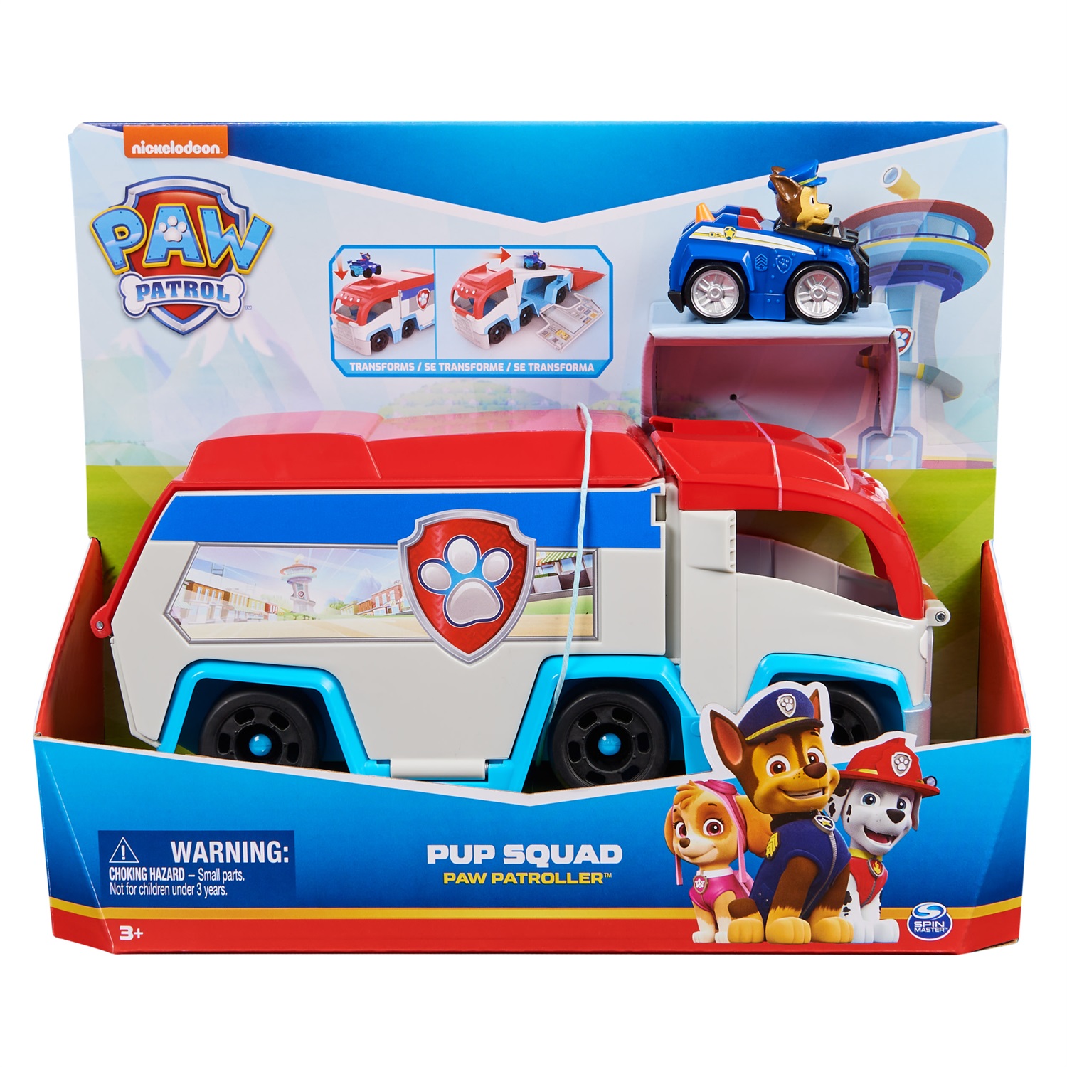 Spin Master Paw Patrol Pup Squad Patroller - Veicolo di Squadra con Auto Collezionabile di Chase, Luci e Suoni, Trasformabile in Centro di Comando, Adatto a Bambini 3 Anni