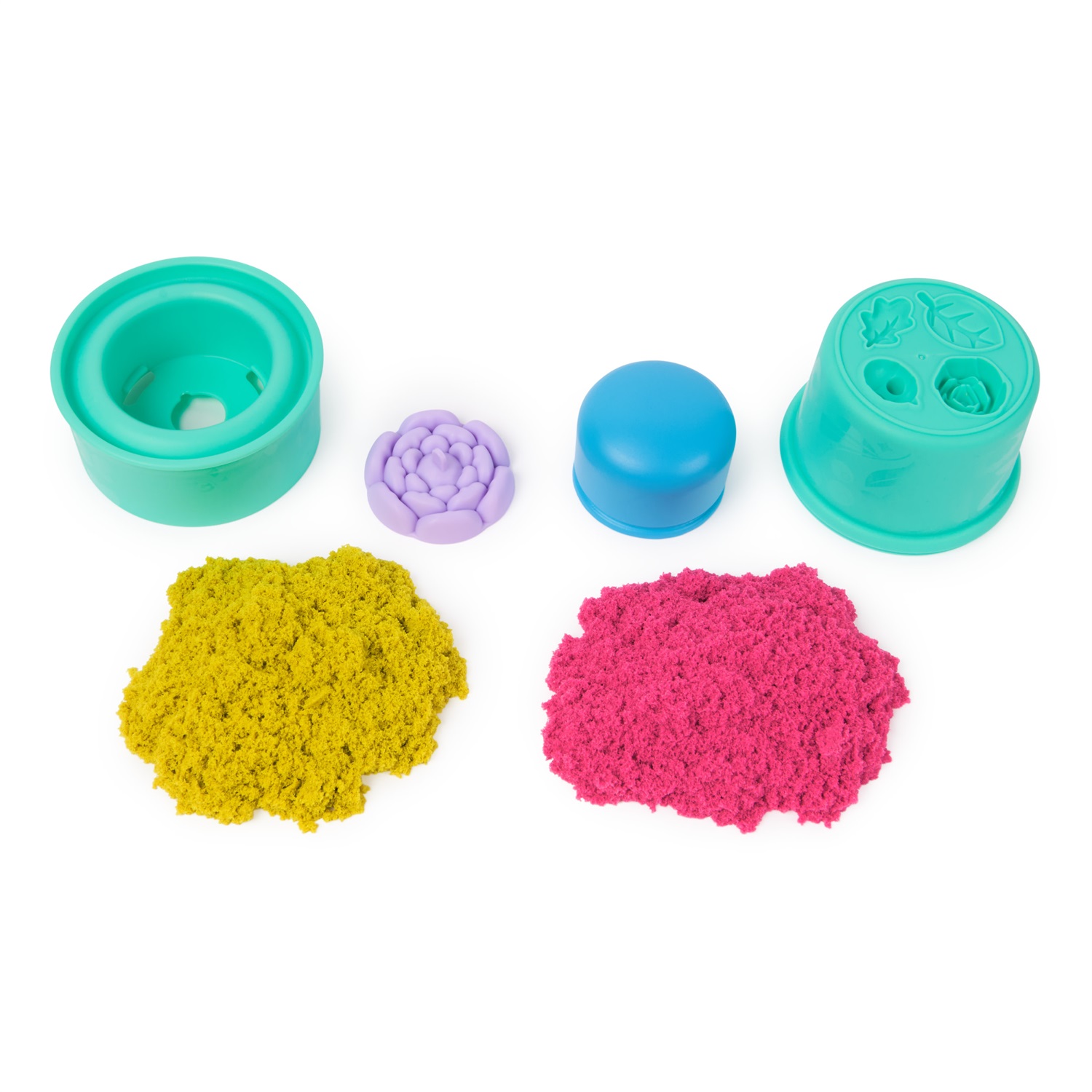 Kinetic Sand SquishBlossom - Set Creativo con 227 g di Sabbia Gialla e Rosa Neon, Vaso e Formine per Creare Fiori, Giocattolo per Bambini 5 Anni