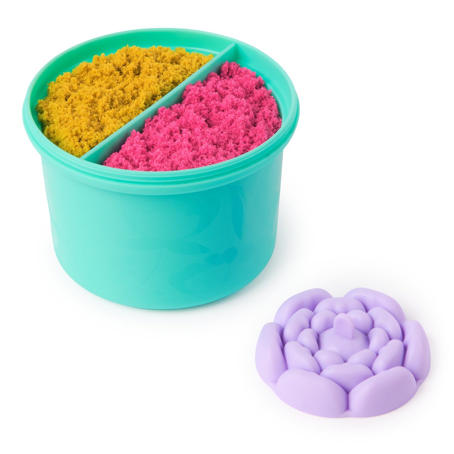 Kinetic Sand SquishBlossom - Set Creativo con 227 g di Sabbia Gialla e Rosa Neon, Vaso e Formine per Creare Fiori, Giocattolo per Bambini 5 Anni