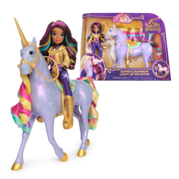 Spin Master Unicorn Academy, Sophia & Interactive Rainbow Light-up Wildstar Unicorn - Giocattolo Interattivo con Luci e Suoni per Bambine dai 4 Anni in Su