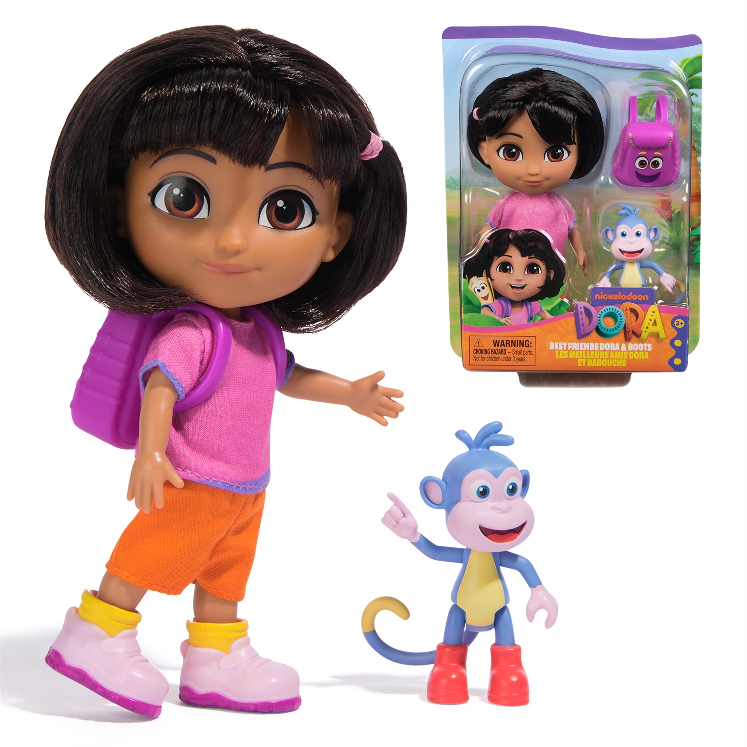 Spin Master Dora l'Esploratrice - Bambola da 15,2 cm con Abiti, Zainetto e Personaggio Boots, Giocattolo per Bambini dai 3 Anni in Su