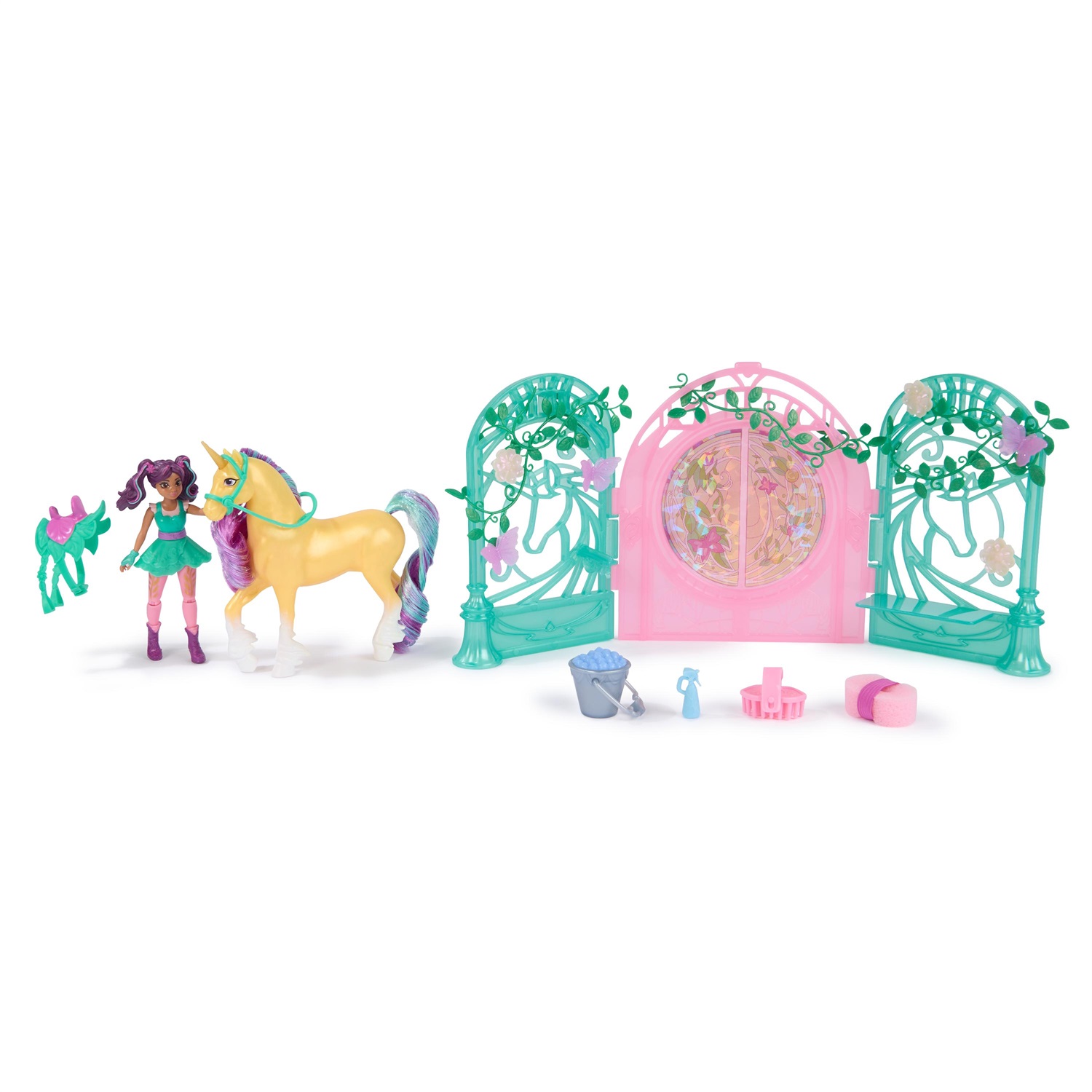 Unicorn Academy - Stalla Piccola con Bambola Ava e Unicorno Leaf che Cambia Colore