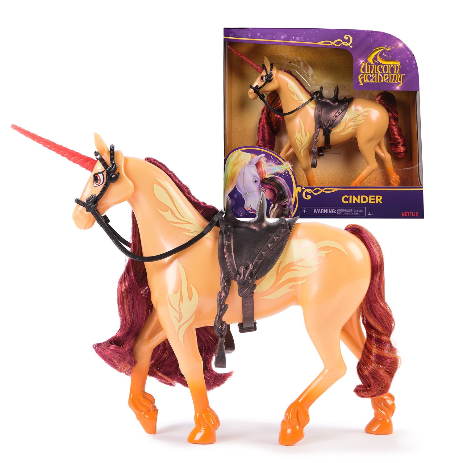 Spin Master Unicorn Academy Unicorno Cinder 27,9 cm con 2 Accessori da Equitazione - Compatibile con la Bambola di Valentina
