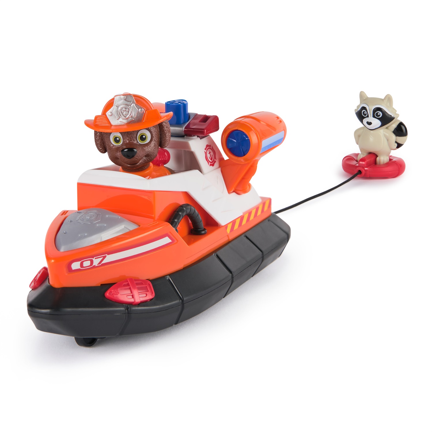 PAW Patrol Fire Rescue: Barca di Salvataggio di Zuma con Personaggio, Salvagente Lanciabile e Procione, Giocattoli per Bambini e Bambine, 3 Anni