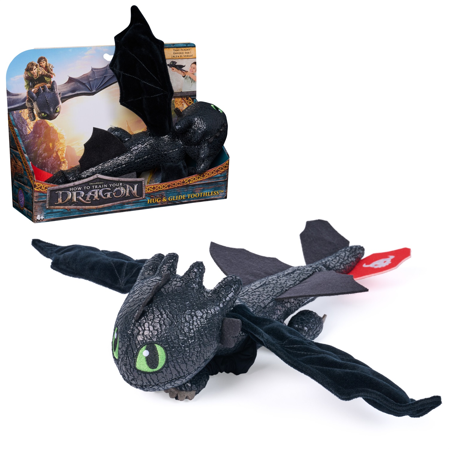 DreamWorks Dragons Toothless - Giocattolo di peluche da 30,5 cm con ali abbracciabili e funzione di lancio per bambini dai 4 anni