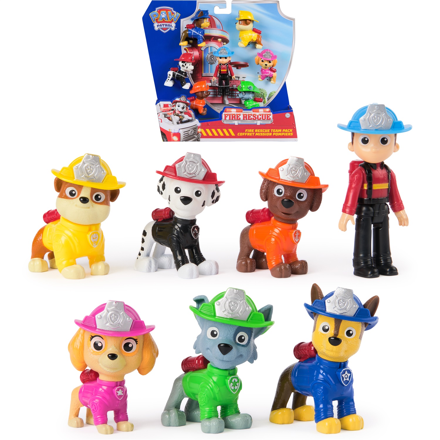 Paw Patrol Fire Rescue - Confezione della Squadra con 7 Personaggi, Inclusi Ryder e 6 Cuccioli, Giocattoli per Bambini 3 Anni