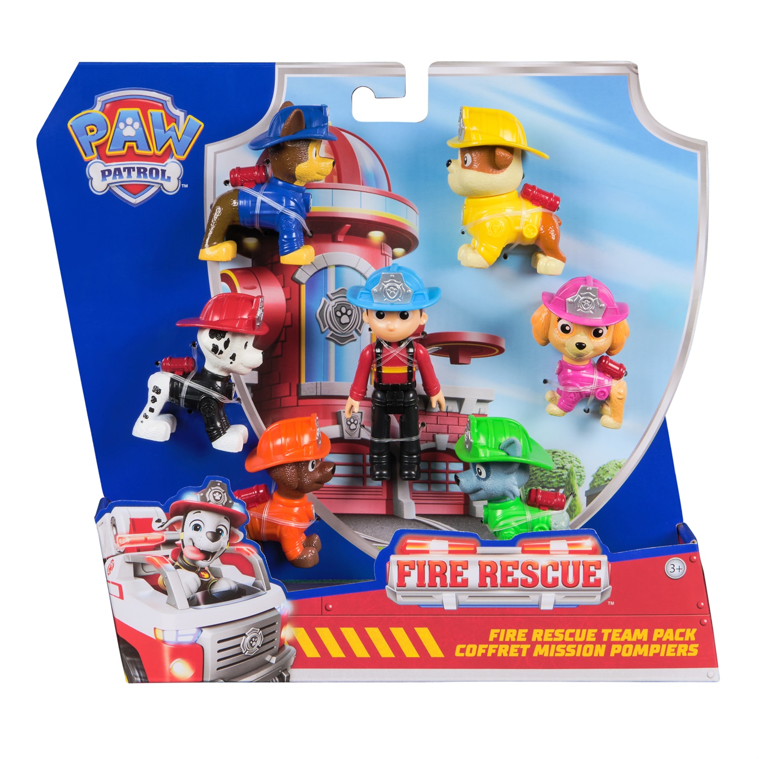 Paw Patrol Fire Rescue - Confezione della Squadra con 7 Personaggi, Inclusi Ryder e 6 Cuccioli, Giocattoli per Bambini 3 Anni