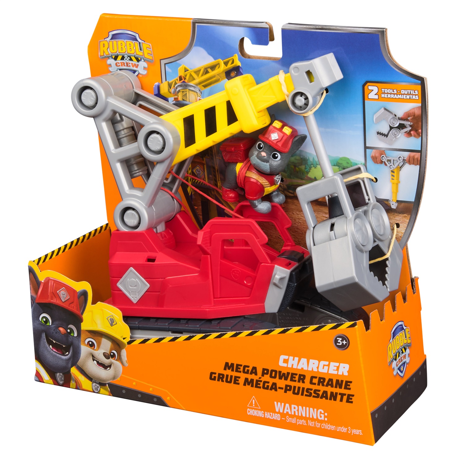 Rubble & Crew Mega Gru di Charger - Veicolo Giocattolo con Personaggio e 2 Attrezzi Rimovibili per Bambini 3 Anni