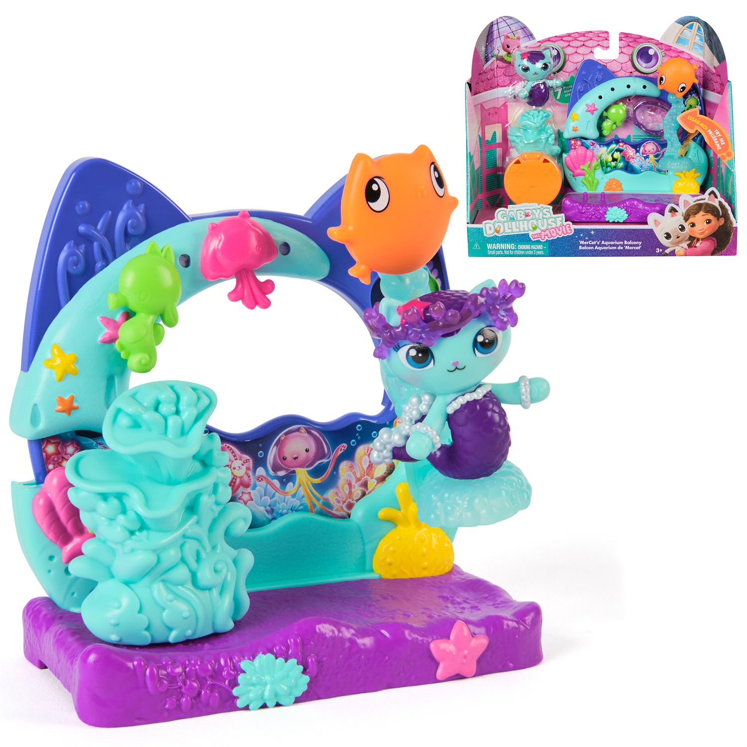 Spin Master Gabby's Dollhouse: Balcone acquario di MerCat con personaggio giocattolo e accessori per la casa delle bambole, adatto per bambini dai 3 anni in su