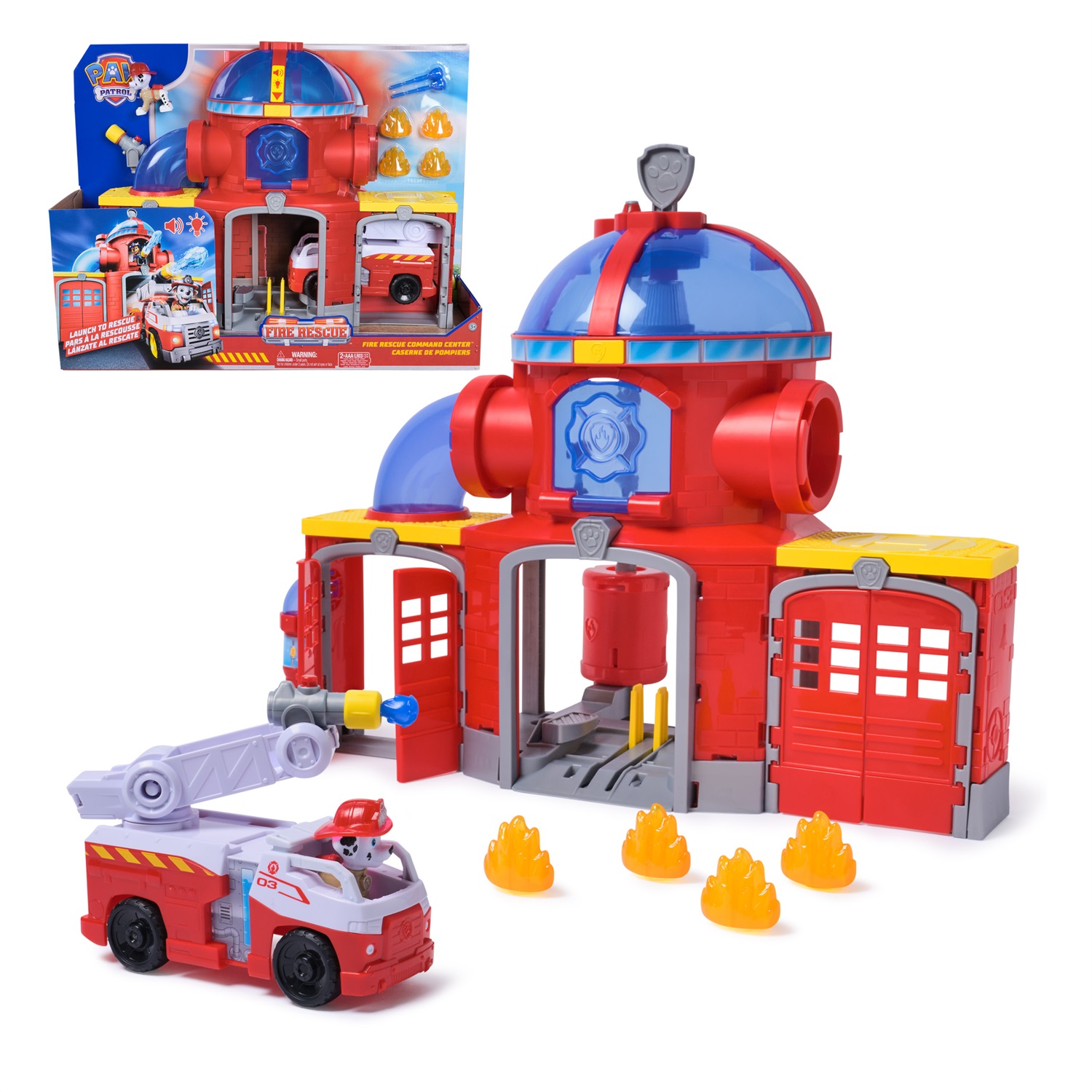 Spin Master Paw Patrol Fire Rescue - Stazione dei Pompieri con Personaggio Marshall, Camion dei Pompieri, Luci, Suoni e Lanciatore, Altezza 38,1 cm, Giocattoli per Bambini 3 Anni