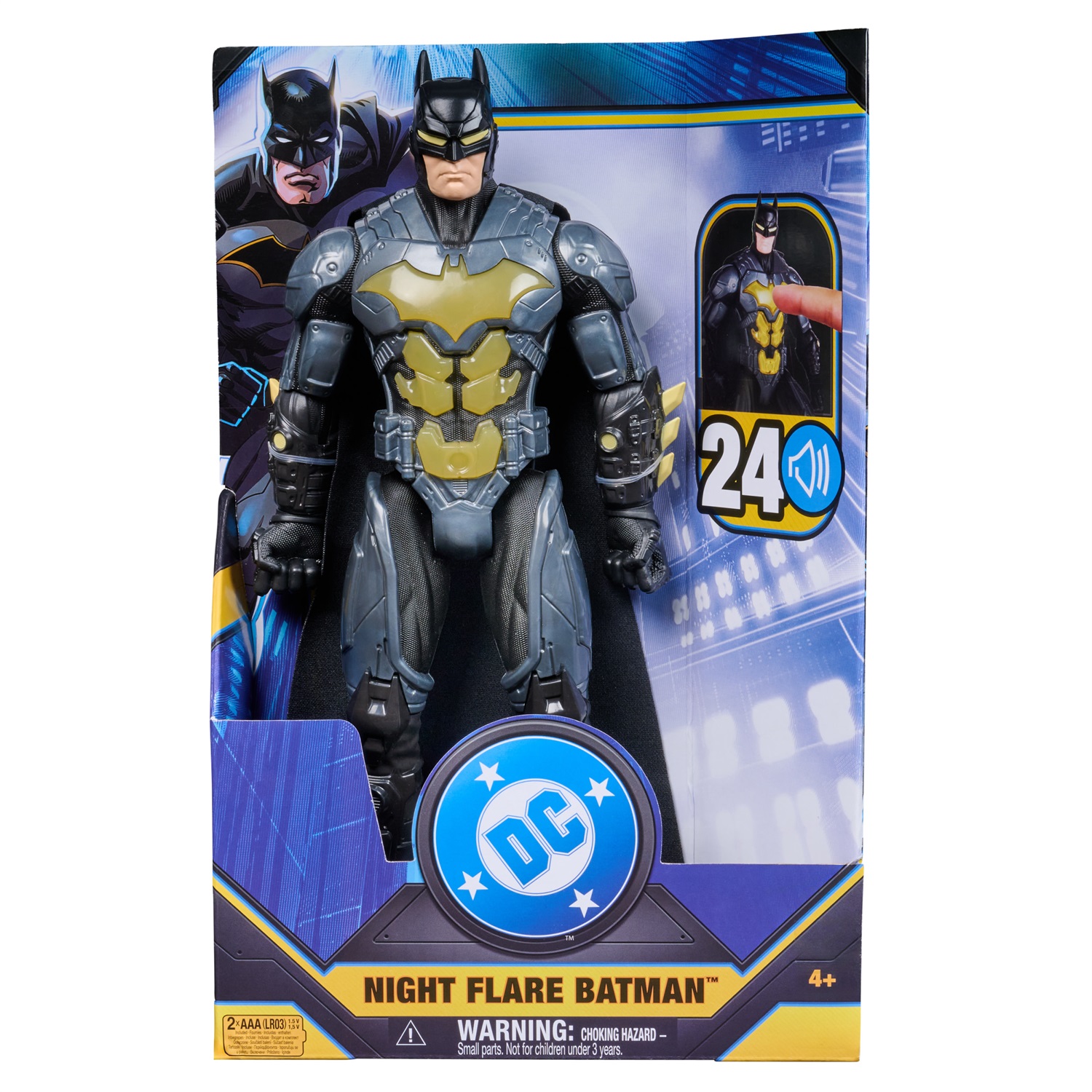 DC Comics Action Figure Batman Night Flare 30 cm - Elettronico con Effetto Luminoso, 24 Suoni e 10 Punti di Articolazione
