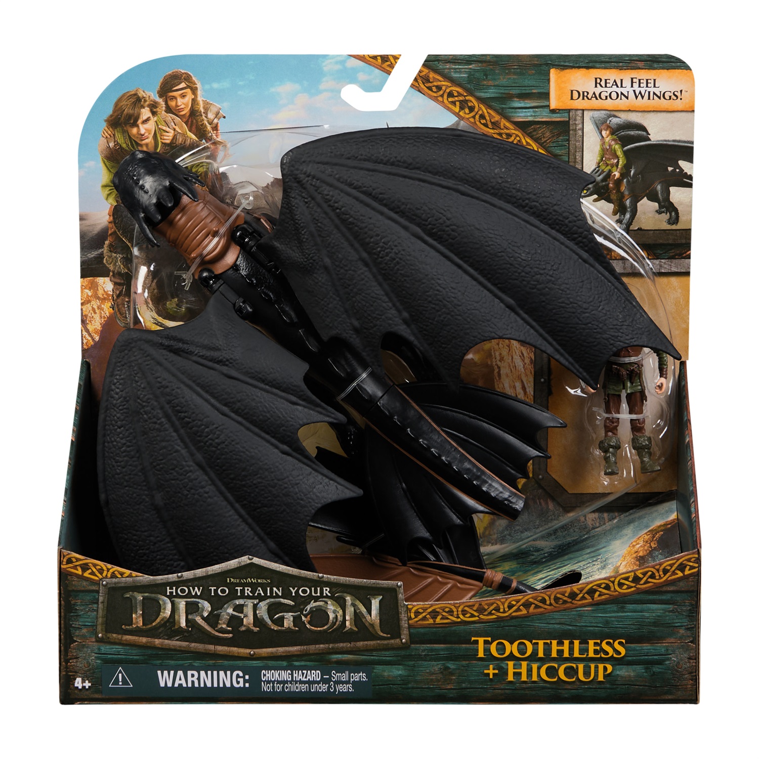 DreamWorks Dragons - Giocattolo Drago Sdentato e Vichingo Hiccup con Action Figure da 7,5 cm e Drago da 33 cm, Ali Realistiche e Arti Mobili, per Bambini 4 Anni